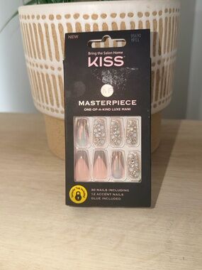 KISS Masterpiece Press-On Nails in Nude Pink with Iridescent & Crystal Accents